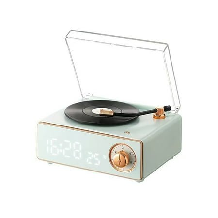 Foqnuq Vintage Bluetooth Speaker Alarm Clock Mini Portable Player Wireless Charging Retro Phonograph Audio for Travel Outdoor Home Use