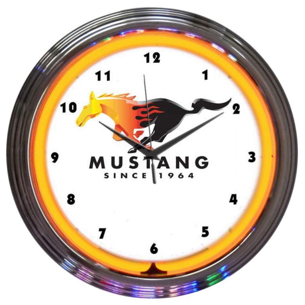 Ford Mustang Since 1964 Orange Neon Clock 15"x15"