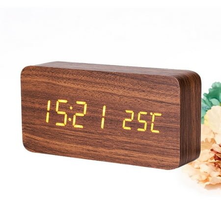 FRCOLOR 3Pack Led Alarm Clock Alarm Clocks For Bedroom Rectangular Bamboo With Temperature Measurement For Students