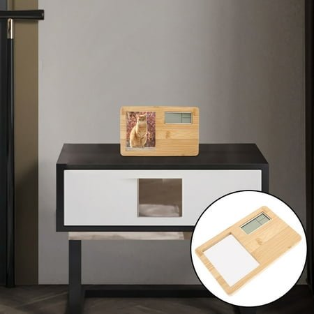 FRCOLOR Wooden Table Clock With Display Screen Portable Wood Clock With Photo Frame Bedside Table Clock Digital Alarm Clock Multi-function Desk Clock Table Clock