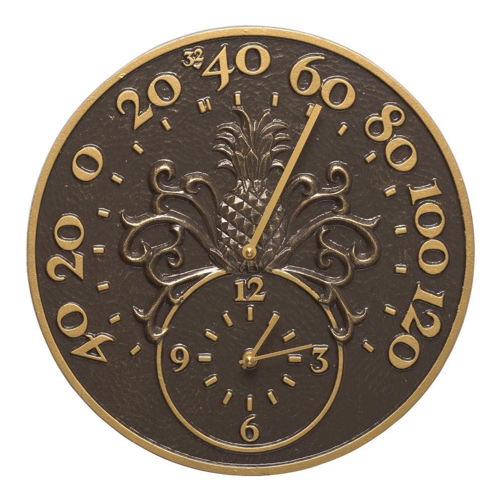 French Bronze Pineapple Thermometer with Clock