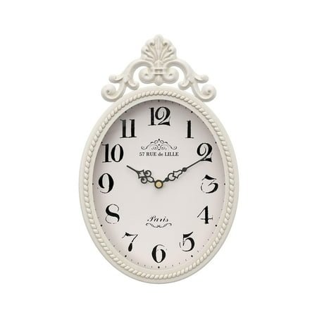 French Retro Wall Clock Vintage Oval Design, Silent Battery Operated Boho Decor for Farmhouse Kitchen Bedroom, Ivory White