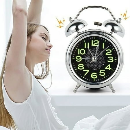 Ftwujt Alarm Clock for Heavy Sleepers,Loud Alarm Clock for Heavy Sleepers Adults,Alarm Clock,Analog Alarm Clock,4 Inches Twin Bell Super Loud Alarm Clock with Nightlight for Heavy Sleepers,Silver
