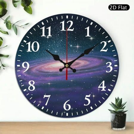 Galaxy Wall Clock Silent Non Ticking Wall Clocks Battery Operated Round Wall Decor for Bathroom Kitchen Bedroom 10 in