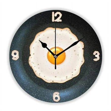 Geek Fried Eggs and Bacon Smiling Face Large Wall Clock for Kitchen Funny Breakfast Food Art Wall Watch Dining Room Accessories（10 Inch）