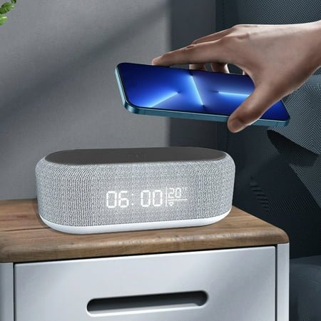 Gmluru Small Alarm Clock Multi In One Wireless Charger 15W Power Digital Alarm Clock Temperature Display Night Light Multi Functional Wireless Charging