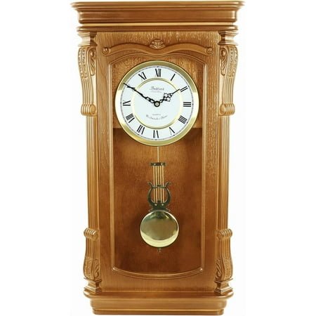**golden oak chiming pendulum wall clock