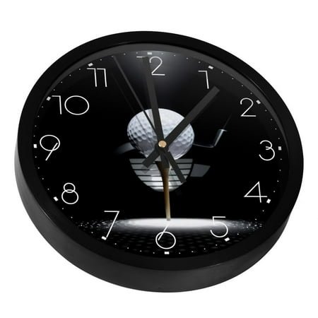 Golf Ball on Tee with Club on Spotlight Silent Wall Clock, Non Ticking Battery Operated 9.8 Inch Wall Clocks for Bedroom Kitchen Home Office School Art Decor