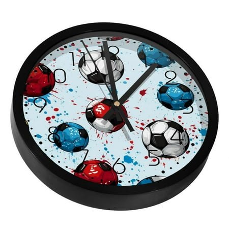 Grunge Football Soccers Silent Wall Clock, Non Ticking Battery Operated 9.8 Inch Wall Clocks for Bedroom Kitchen Home Office School Art Decor
