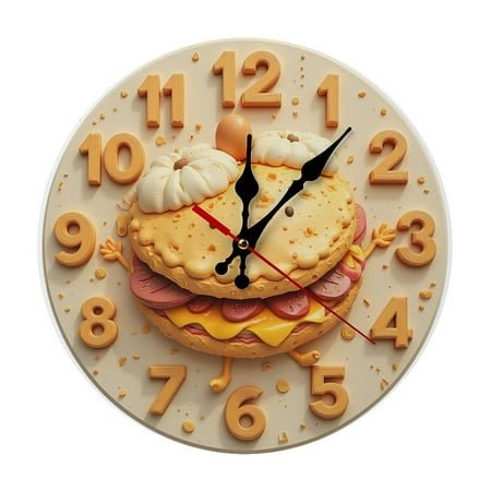 Hamburger - shaped figure with toppings on a light background, for a fun, food - themed look. 9.8 - inch decorative silent wall clock