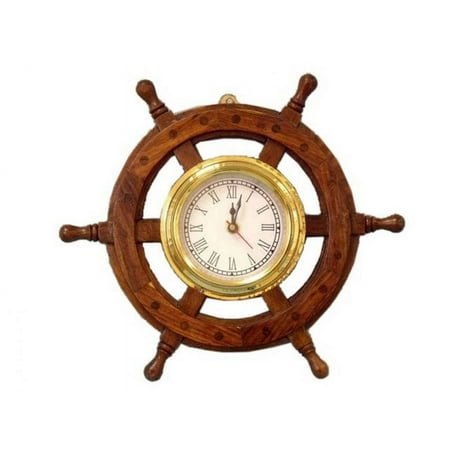 Handcrafted Model Ships SW-1719 Deluxe Class Wood And Brass Ship Wheel Clock 12 in. Ship Wheels Decorative Accent