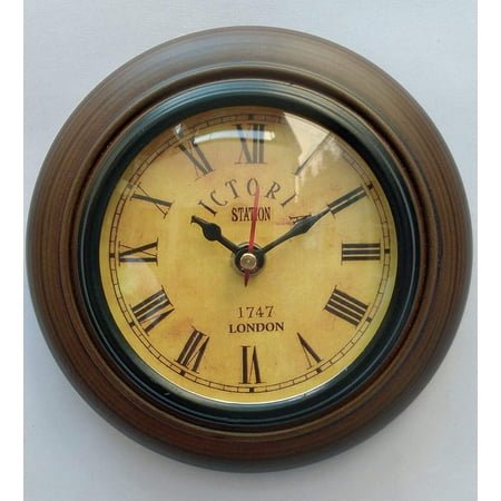 Handmade Wooden Wall Clock Vintage Look Victorai Style Deep Glass Home Studio Decoration Gift (6 Inch Antique)