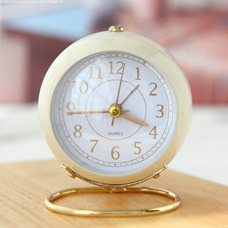 Hands DIY Small Desk Clocks Battery Operated Desk Alarm Clocks with Light Table Alarm Clocks Vintage Silent No Ticking Analogue Small Clock for Bedside Bedroom Kitchen Office Travel (Milky White/Pink)