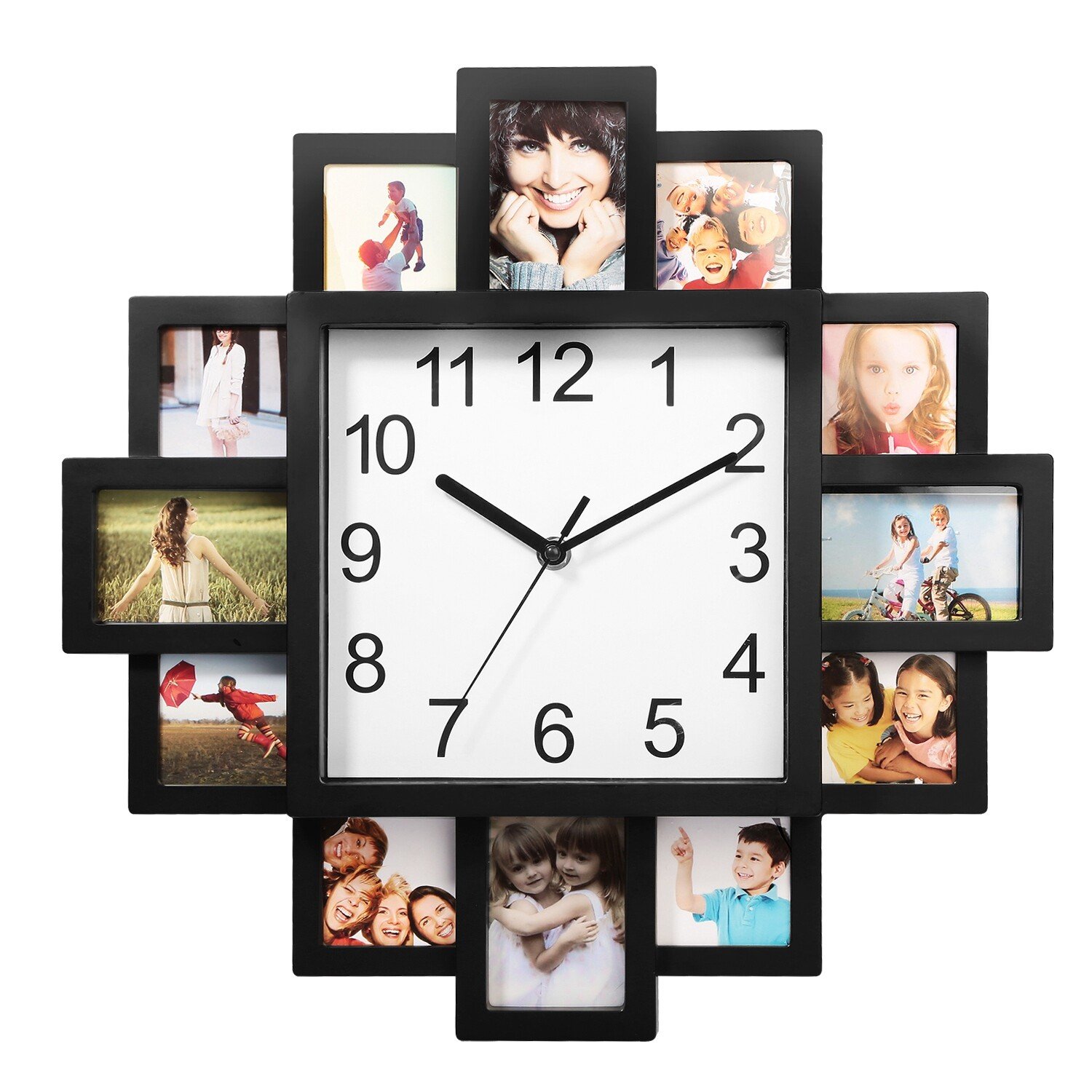 Hanging Wall Clock Frame Clock w/ 12 Display Collage Decor photo