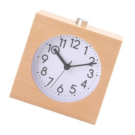 HEMOTON Square Wooden Clock Alarm Radio Bedside Decorative for Office