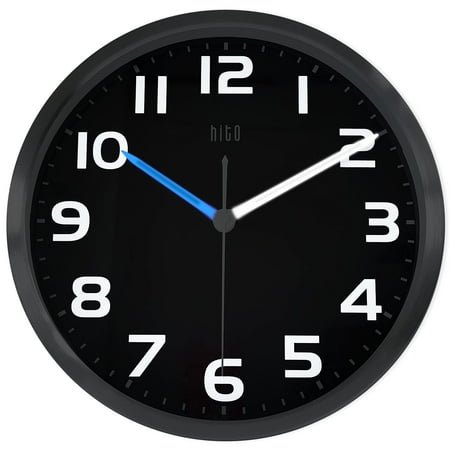 HITO 12 Inch Night Light Wall Clock Battery Operated Brightness Adjustable, Metal Frame, Glass Cover(Hands + Numbers Illuminate) C80