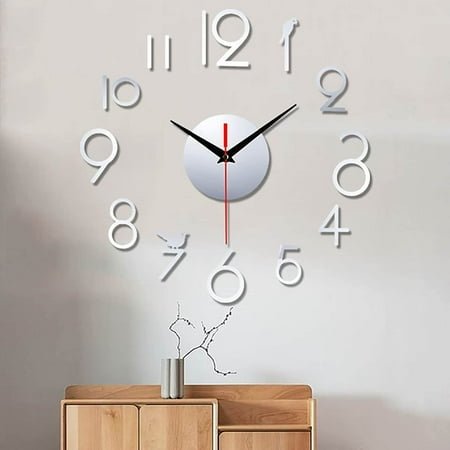 HmNPlay Large Mirror Wall Clock 3D Silent Modern - Customizable Numbers, Self-Adhesive for Living Room Bedroom Office Decor, Easy Install (60cm)