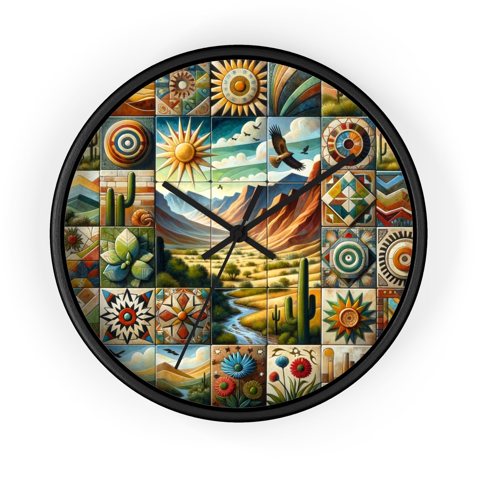 Home Decor Wall Clock Southwestern Ceramic Tile Mural Art Decor