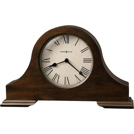 Howard Miller Humphrey Mantel Clock, Roman Numerals Analog Dial with Quartz Movement Triangular Burl Overlays, Hampton Finish Aged Vintage Design for Home Decor, Bedroom & Living Room