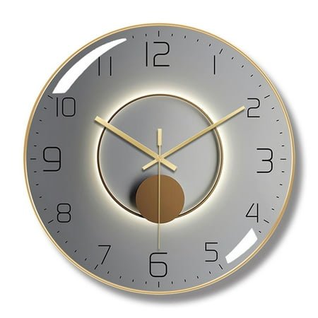 HUONA Hanging Clock Silent Circular Clock Mute Metal Hands Clock 12 Inches Clear Numbers Clock Glass Hanging Wall Clock for Home Bedroom Living Room Study Room and Office Style B Golden