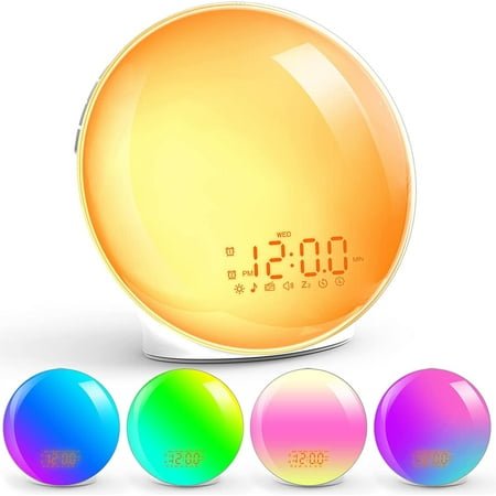 Illuminated Alarm Clock for Heavy Sleepers Bedroom Full Screen Alarm Clock Radio with Sunrise Simulation 3 Light Modes Snooze Dual Alarms 8 Natural Sounds