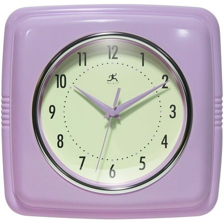 Infinity Instruments Square Retro Wall Clock, Lavender, 9.25