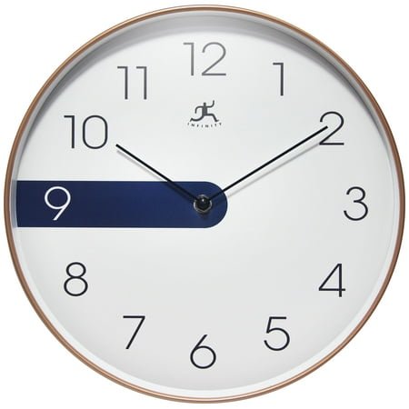 Infinity Instruments Stripe Plastic 12 Indoor Wall Clock with Blue Stripe on Clock Face, Silent Movement, Blue