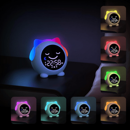 INXDOLHOM OK To Wake Kids Alarm Clock, Toddler Sleep Training Clock with Night Light & Sound Machine for Boys Girls, White