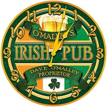 Irish Pub 18 Diameter Aluminum Metal Round Wall Clock