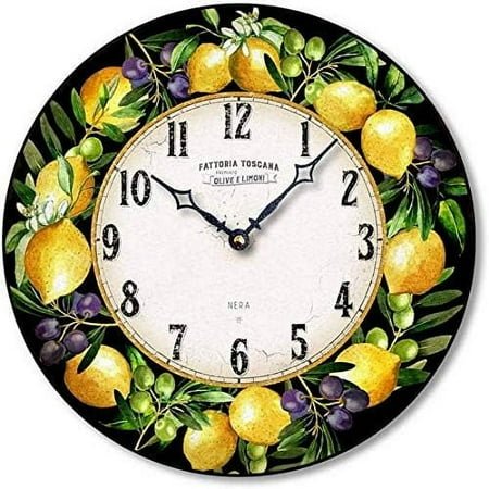 Italian Pottery Style Wood 12 Inch Lemon Wall Clock C8029 (Black)