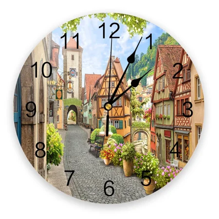 Italy Ancient Arch Garden Printed Wall Clock Modern Silent Clock Living Room Home r Wall Hanging Watch