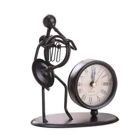 Jacenvly Valentines Day Decor Wrought Iron Musical Instrument Villain Clock Wrought Iron Retro Personality Clock Home Decor