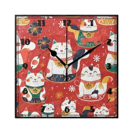 Japanese Lucky Cats Wall Clock 7.78 Non-Ticking Silent Battery Operated for Home Bedroom Office Kitchen Living Room