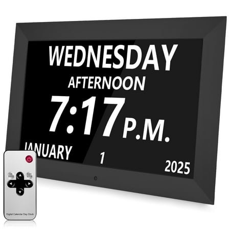 Jazeyeah 10.1 Inch Dementia Clock Large Display Digital Clock for Seniors with 12Alarms,20Reminders,Clock with Day & Date for Elderly, Large Number Digital Clock Black