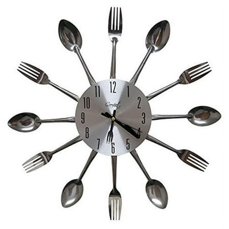 jiacuix Comfort Home Cutlery Kitchen Spoon & Fork Decorative Wall Clock, Sliver