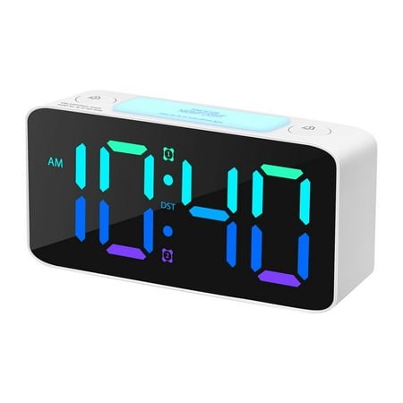 JIhuahe Extra Loud Alarm Clock for Heavy Sleepers with 7 Color Night Light, Digital Clock with USB Charger, Adjustable Volume, Bedside Clock for Adults, Elderly, and Deep Sleepers,White