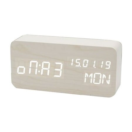 JIhuahe Wooden Digital Alarm Clock with Date, Day, Temperature Display, Adjustable Brightness and Auto DST, Modern Bedside Table Clock for Bedroom, Living Room, and Office,A