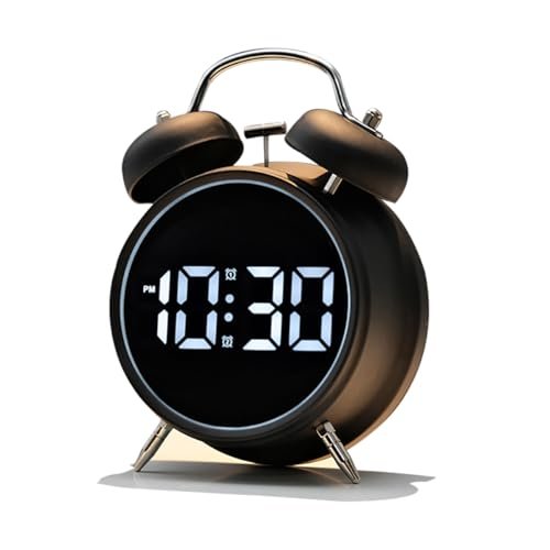 joujong Extra Loud Alarm Clock for Heavy Sleepers Adults, Teens,Kids,Cute Retro Metal,Old Fashioned with Twin Bells,Battery Operated or Plug in,Small Digital Desk Clock