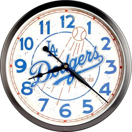 JUSTIME 12 inch Quality Metal Brushed, Brooklyn Dodgers Team dial, Silent Non Ticking Wall Clock, Home Decor (WM12-DGS-OB Oil-Rubbed Bronze)