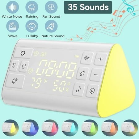 JUUTREN [3 in 1] Sound Machine for Adults, Baby White Noise Sound Machine with Alarm Clock Night Light, 35 Soothing Music, 4 Sleeping Timer, Portable Memory Function Sounds Machines for Sleep