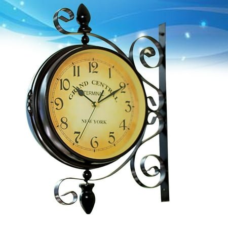 KALLORY Station Clock Double Sided Vintage Decor Face Corridor Wall Porch