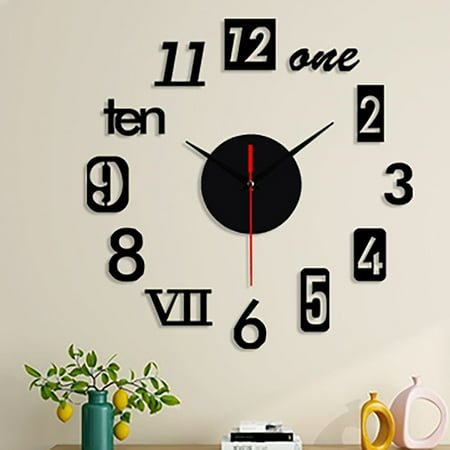 Kiplyki Frameless DIY Wall Mute Clock 3D Mirror Surface Sticker Home Office Decor