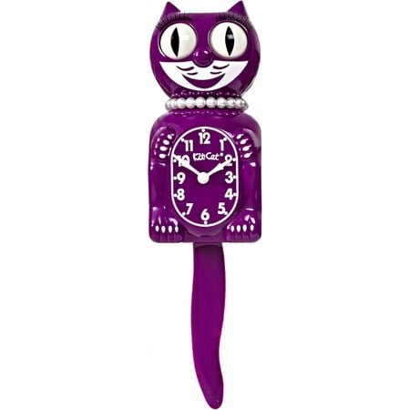 kit-cat klock limited edition boysenberry lady with pearl necklace & eyelashes - cat clock with moving eyes and tail wall clock, made in usa