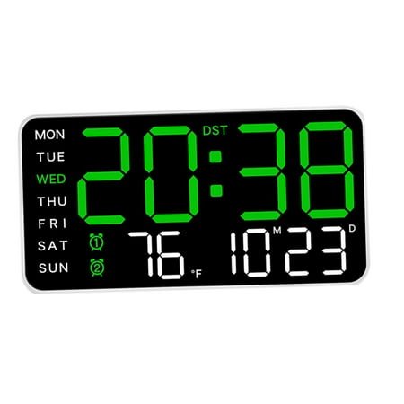 kowaku Digital Alarm Clock Adjustable Brightness Two Alarm Settings Wall Clock LED Desktop Alarm Clock for Bedroom Hall Adult Green Light