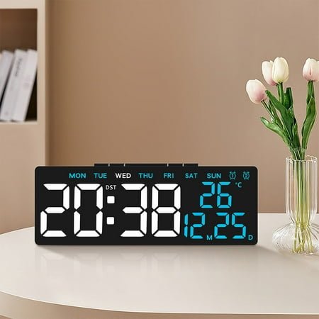 Kraoden Multi-Functional Digital Alarm Clock with Date, Temperature Display, LED Screen, Brightness Adjustment, Battery and AC Powered, Energy Efficient, Home & Office Use