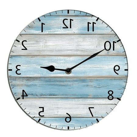 Kurmntregon Backwards Reverse Wall Clock Unusual Numbers Counter Clockwise Wooden Painted Silent Non-Ticking Round Clock For Garage Basement Restaurant Workshop Wall Round 10