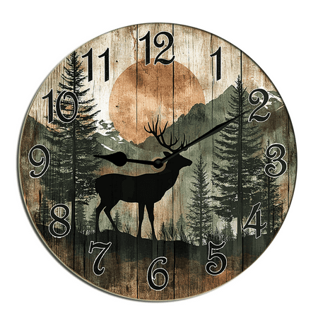 Kurmntregon Cabin Bear Wall Clock Black Bear Forest Wildlife Mountain Lodge Wooden Painted Silent Non-Ticking Round Clock For Garage Basement Restaurant Workshop Wall Round 10