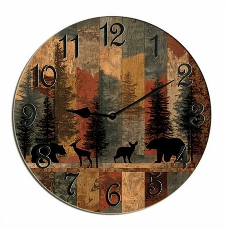 Kurmntregon Cabin Bear Wall Clock Forest Wildlife Mountain Lodge Wooden Clock For Living Room, Battery Operated Easy To Read Bedroom, Bathroom And Kitchen Housewarming Seasonal Round 10