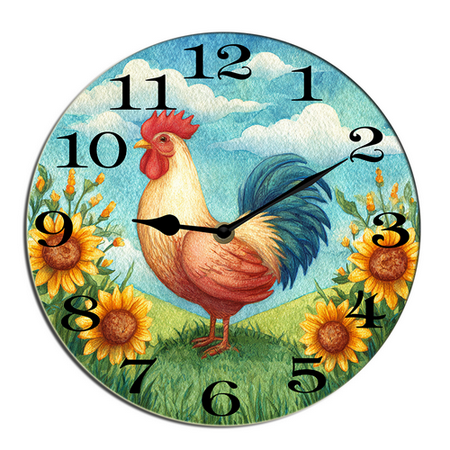Kurmntregon Farmhouse Rooster Wall Clock Chicken Kitchen Wooden Decorative Wooden Battery Operated Quartz Silent Hanging Clock For Bedroom Living Room Kitchen Coffee Bar Round 10