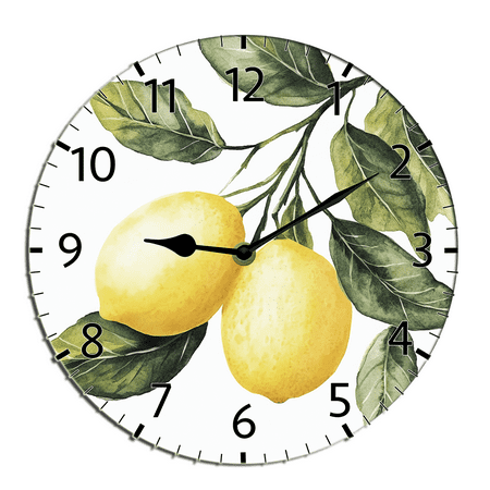 Kurmntregon Lemon Wall Clock Summer Fruit Cute Wooden Accurate Decorative Clocks, Silent Non Ticking For Bathroom Bedroom/Living Room/Kitchen Round 10